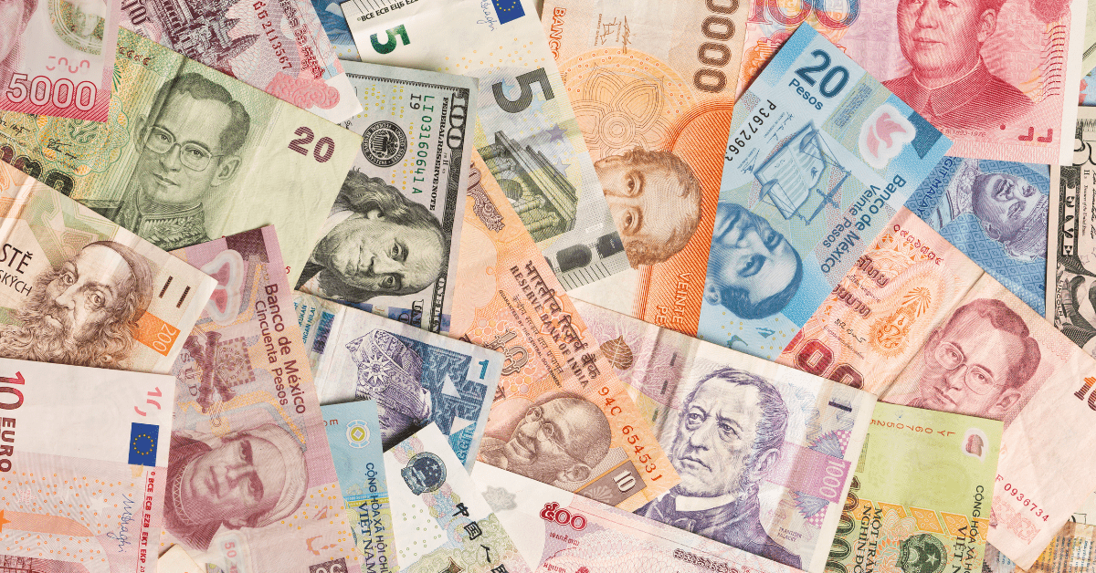 2024 Australia Federal Budget - Different currencies showing around the globe