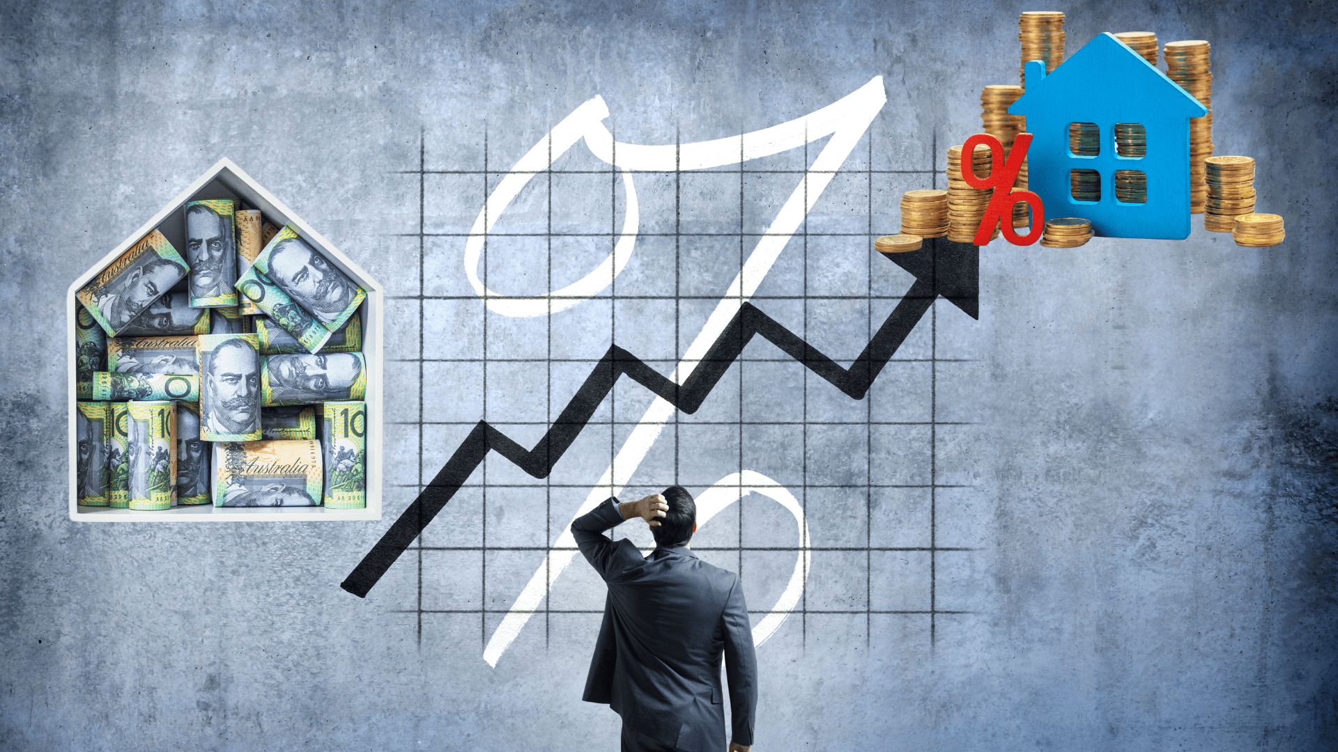 a person looking at a increasing arrow of graph representing Australian property market trends